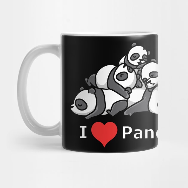 Sleeping cute Pandas - I Love Pandas with heart by theanimaldude